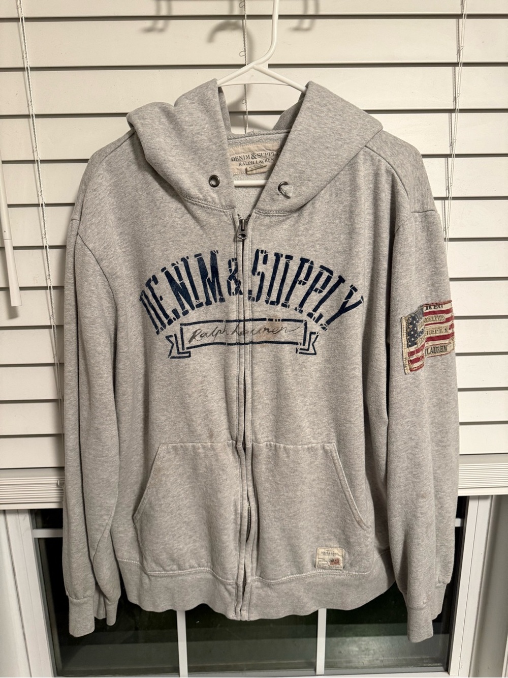 Denim & Supply Ralph Lauren Light Gray Full-Zip Hoodie with Navy Logo